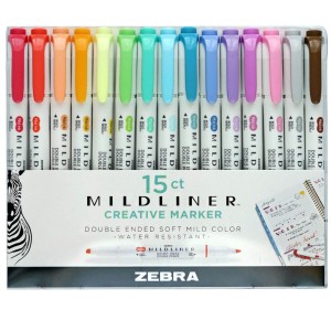 Zakreślacze Zestaw Fluo Zebra Mildliner 15 kol.
