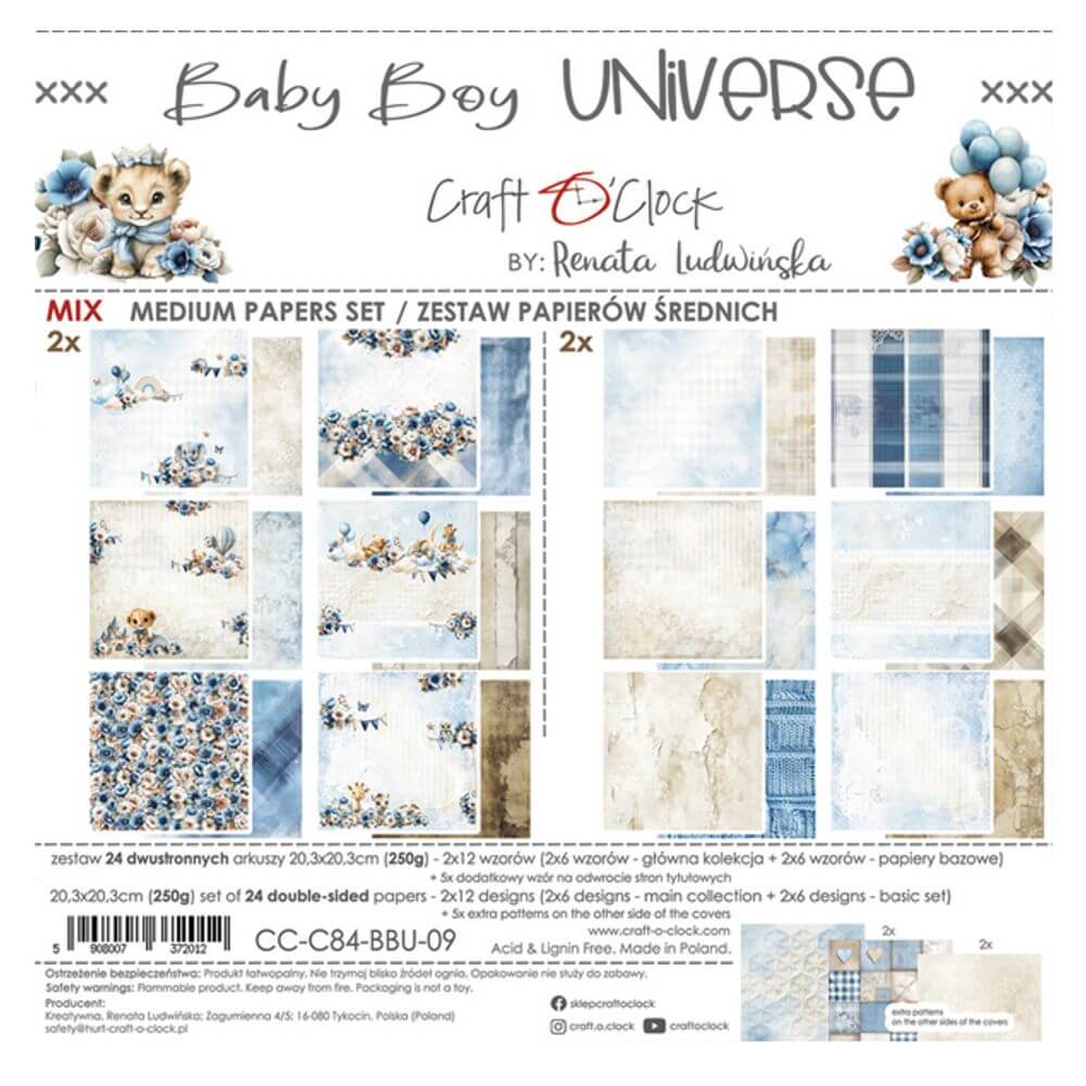 CC-C84-BBU-09 Zestaw Papierów Mix 8x8 Craft O'Clock Baby Boy Universe.jpg