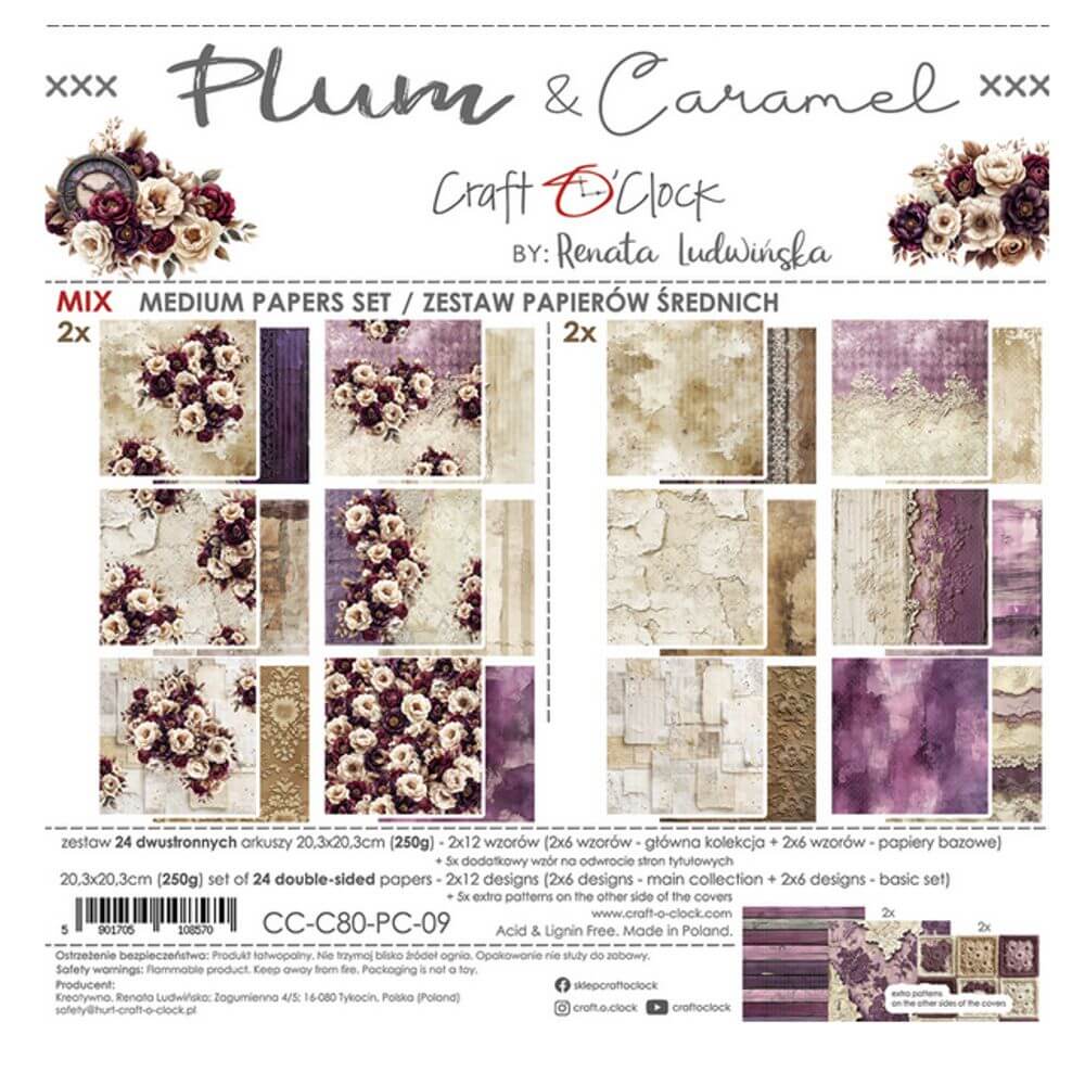 CC-C80-PC-09 Zestaw Papierów Mix 8x8 Craft O'Clock Plum&Carmel.jpg
