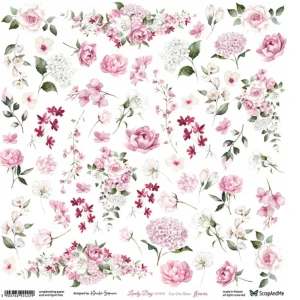 Papier 12x12" ScrapAndMe Lovely Day In Pink Flowers Wycinanka
