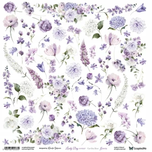 Papier 12x12" ScrapAndMe Lovely Day in Violet Flowers Wycinanka